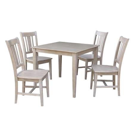 International Concepts Square 36X36 Dining Table with 4 San Remo Side Chairs, Washed Gray Taupe, 36 in W, 36 in L, 30 in H K09-3636-C10-4